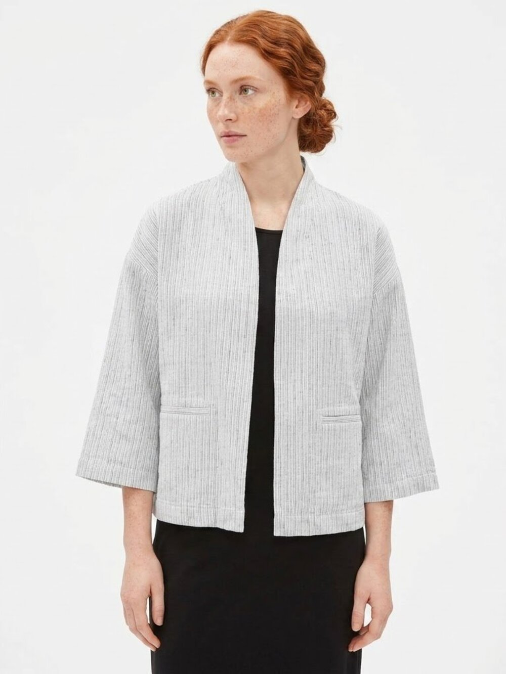 Eileen Fisher Organic Linen-Cotton Blend Ticking Stripe Jacket